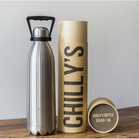 Chilly`s Original Silver Stainless Steel Μπουκάλι Θερμός 1.8lt